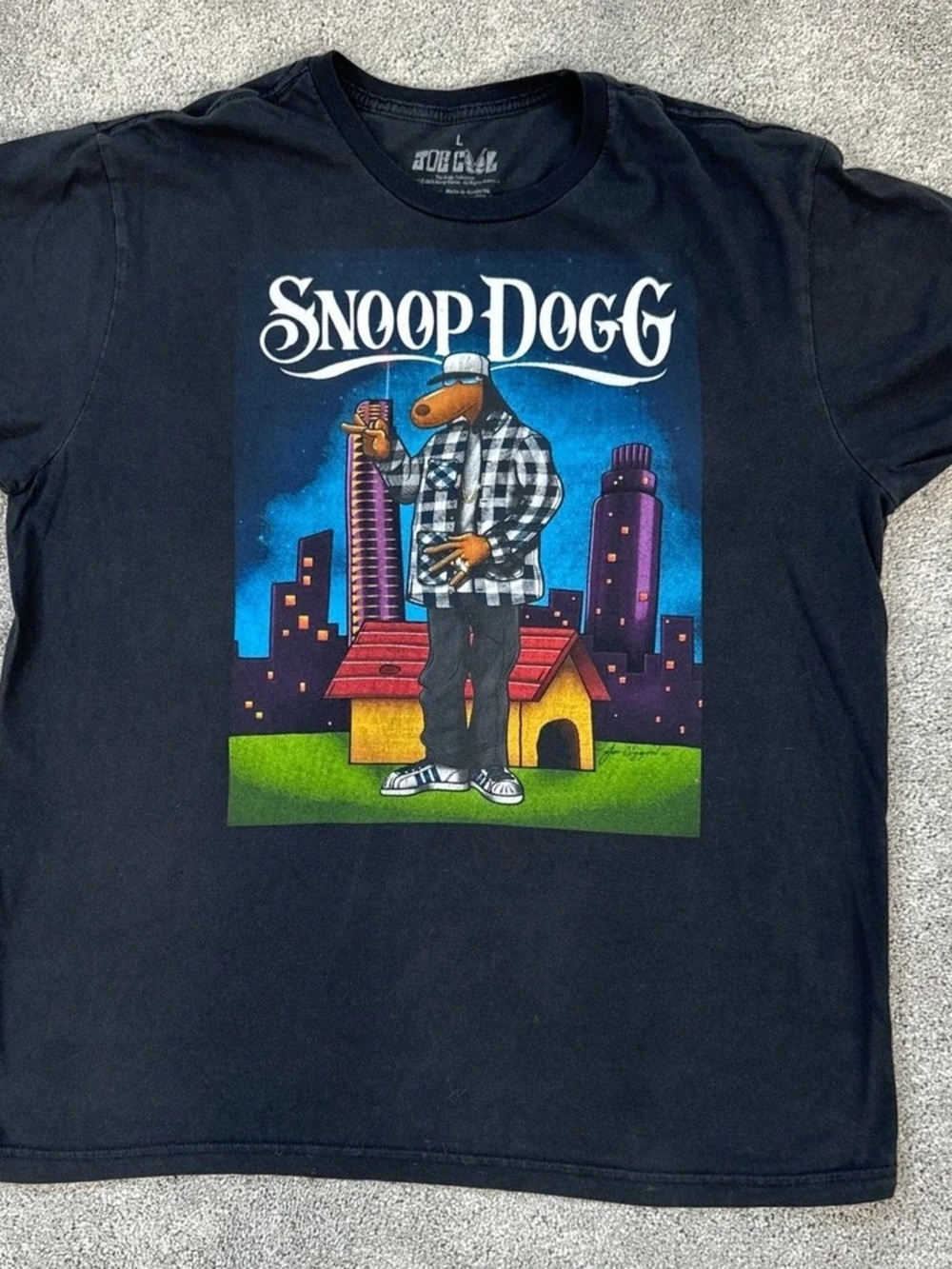 Black Graphic Dog Tee - Urban Cartoon Design